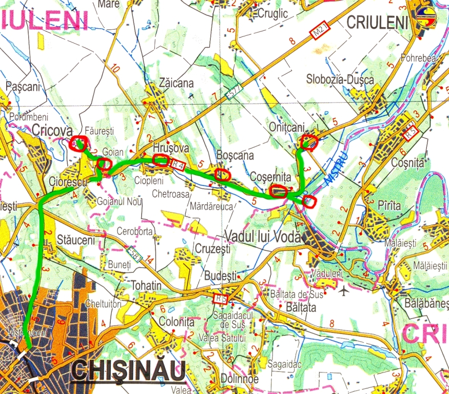 Harta traseului de-a lungul rîului Ichel