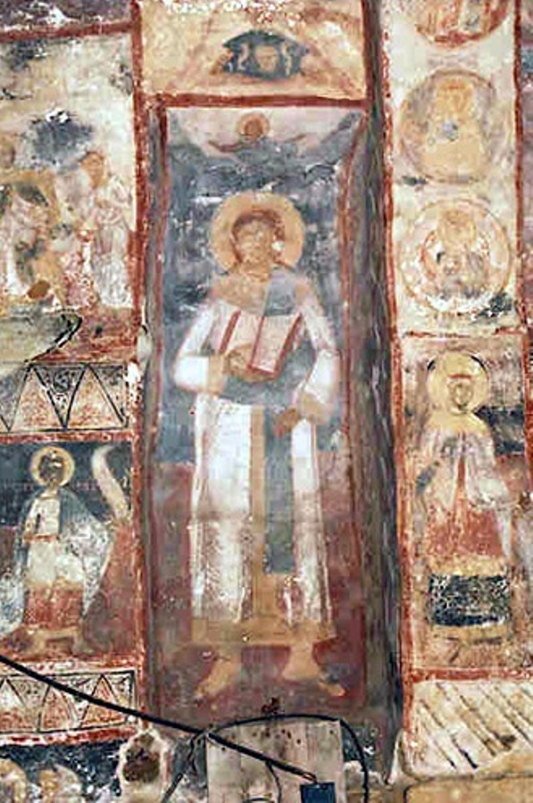 Ахидьякон Стефан. Фреска церкви Успения Божией Матери в Каушанах.