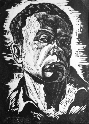 Г. Чеглоков. Автопортрет, 1940, НМИИ, ксилогравюра
