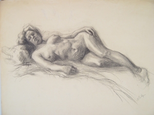 L. Arionescu. Nud, anii 1890, MNAP, desen, cărbune
