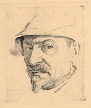 P. Şilingovschi. Autoportret, 1916, MNAP,  acvaforte