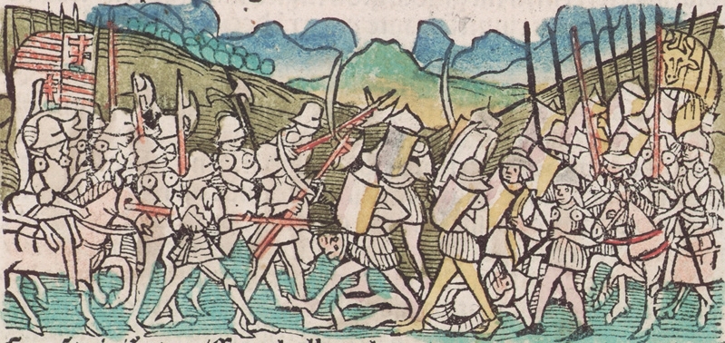 Молдавское знамя в гравюре о битве у Байи (1467)