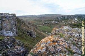 Vedere de pe panta și coama crestei de toltre deasupra satului pe malul stîng al Ciuhurului