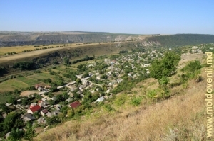 Вид в западном направлении на село Требужень, дальний план