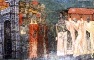 Alexandru cel Bun şi alaiul domnesc - frescă Mănăstirea Voroneţ